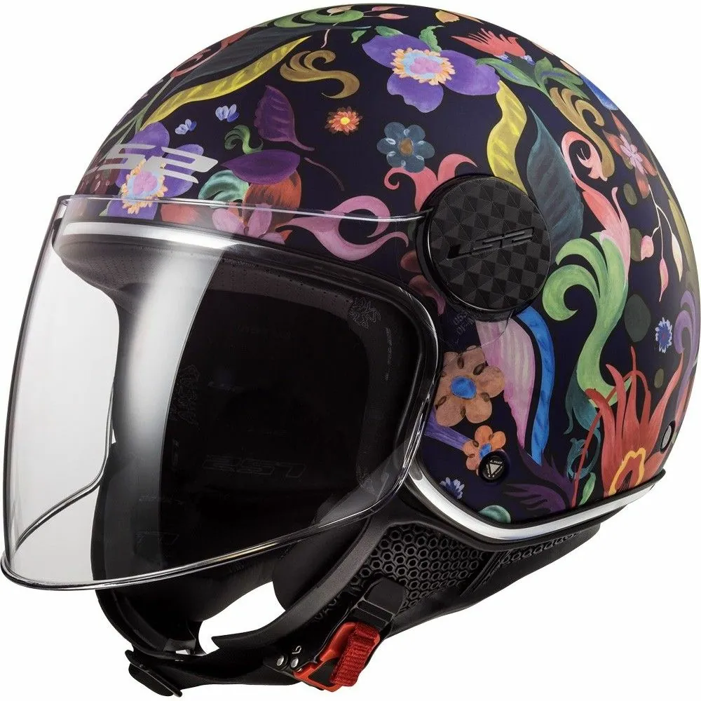 LS2 casque jet moto scooter OF558 SPHERE LUX BLOOM femme noir rose brillant