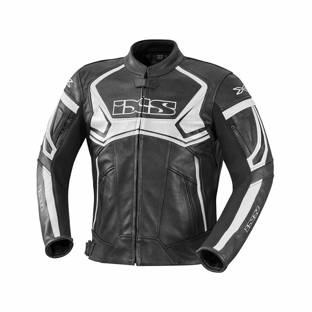 IXS blouson moto HYPE cuir homme SPORT toutes saisons noir-blanc PROMO