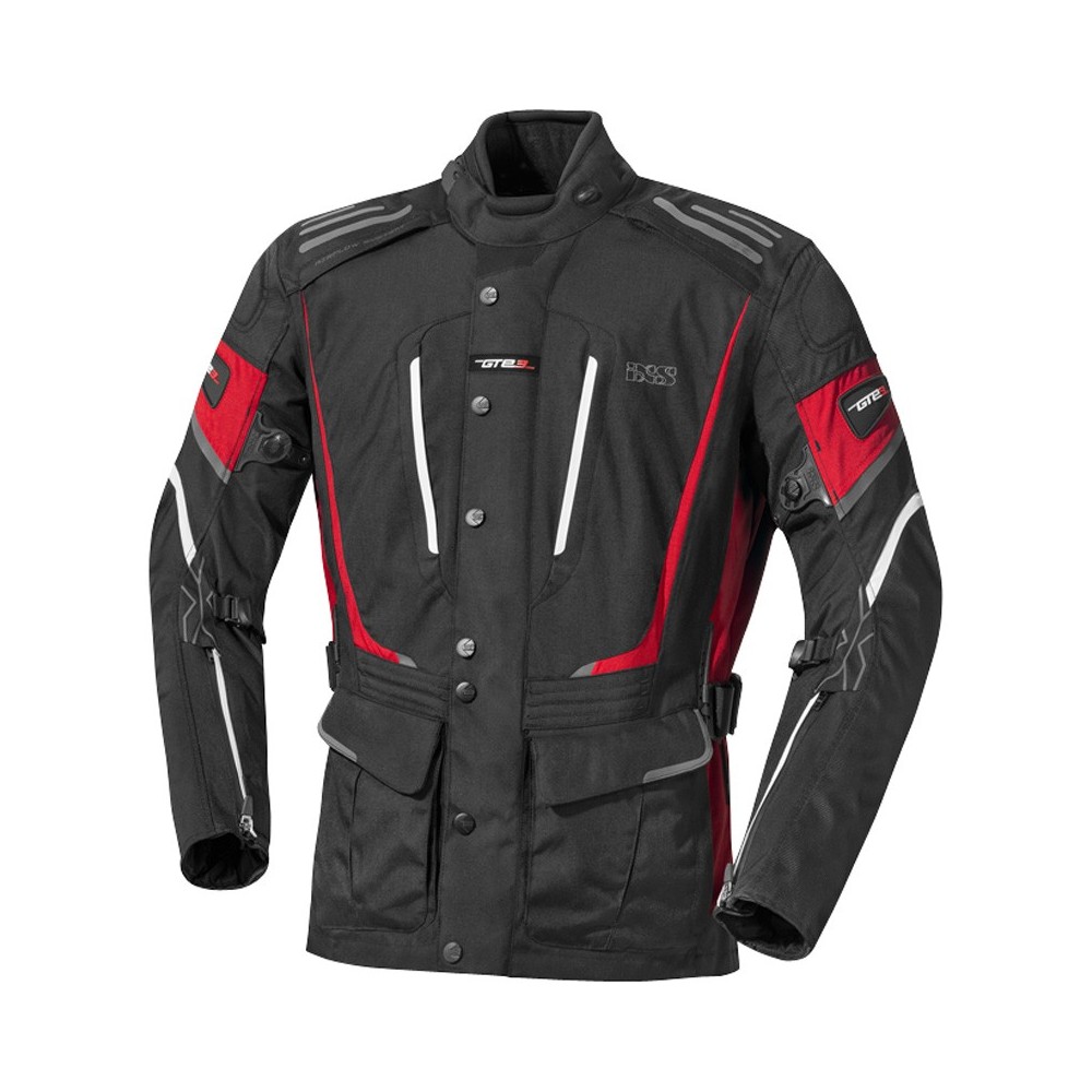 IXS veste moto POWELL textile homme TOURING toutes saisons étanche noir-rouge PROMO