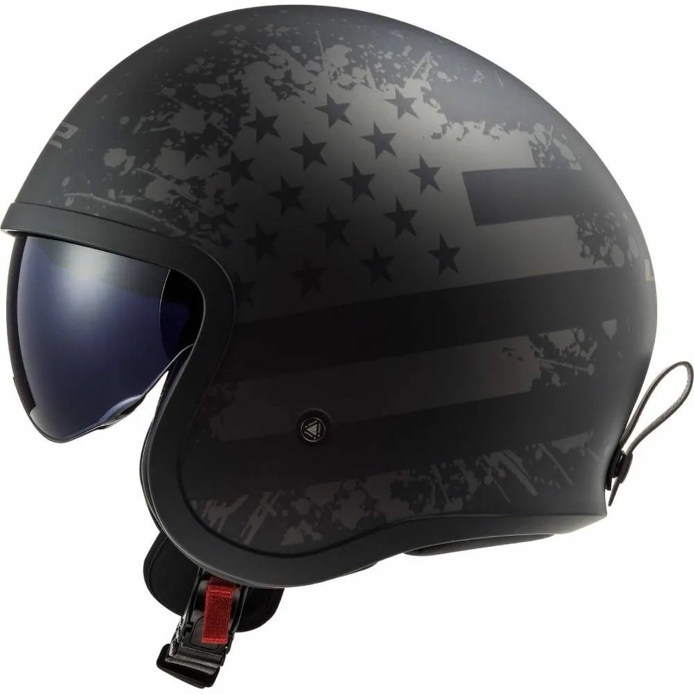 LS2 casque jet moto scooter vintage OF599 SPITFIRE BLACK FLAG noir titane mat