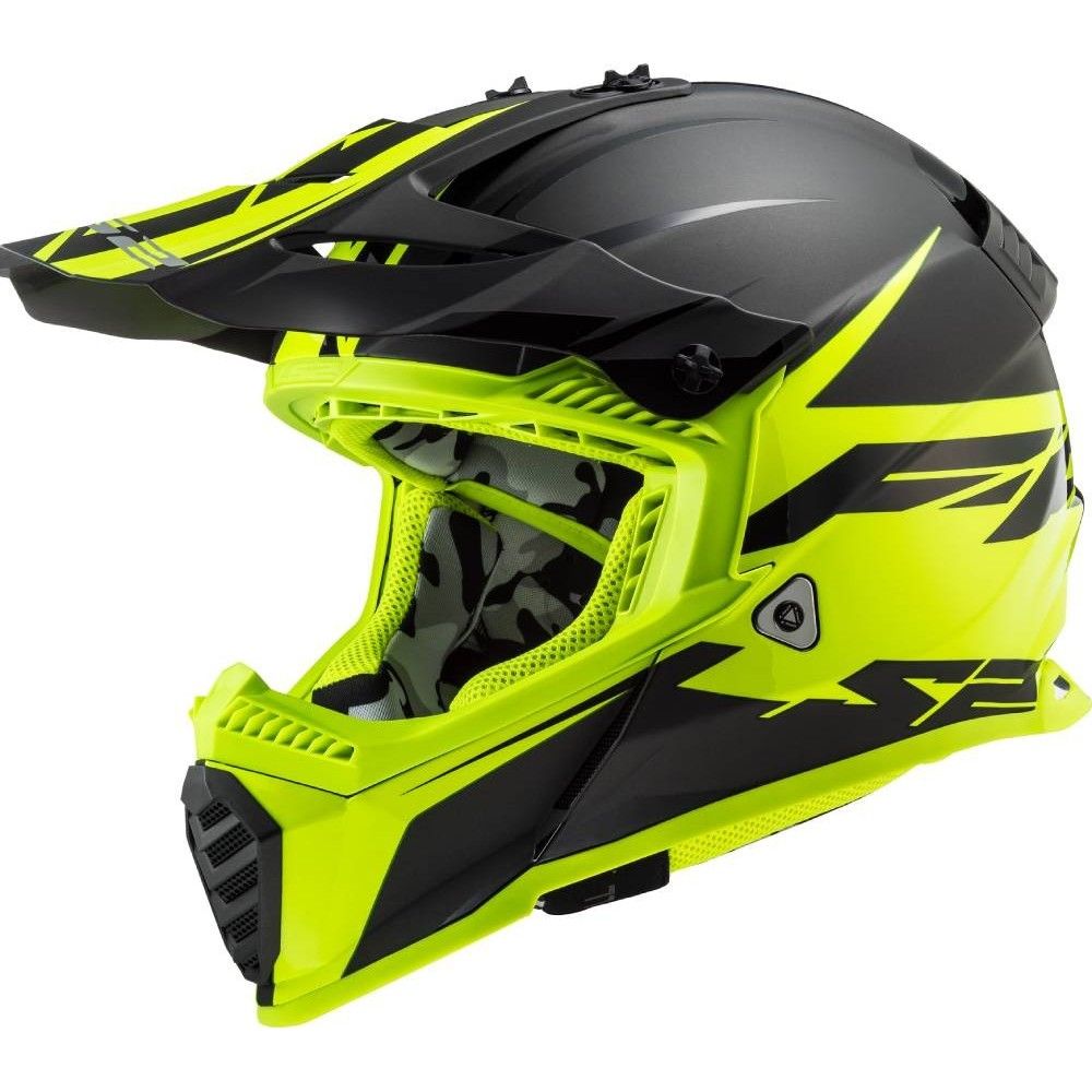 LS2 casque cross enduro quad trail MX437 FAST EVO ROAR noir fluo mat