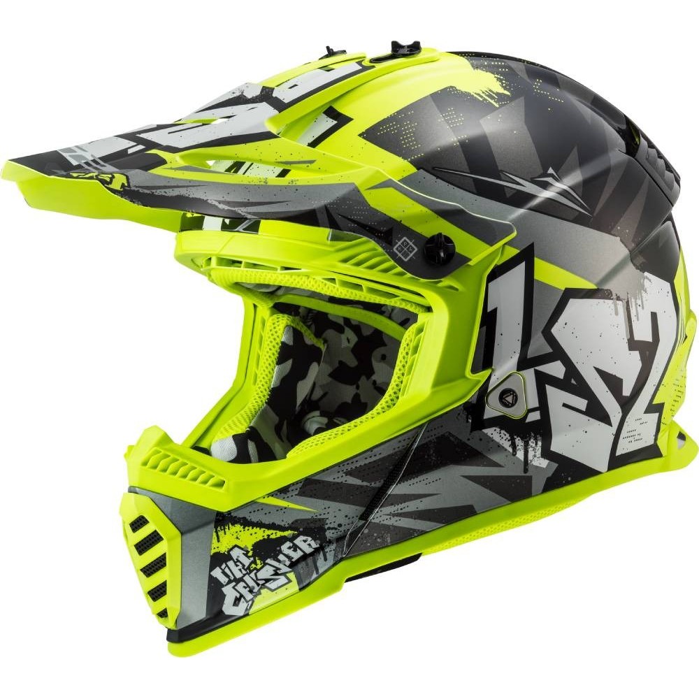 LS2 MX437 FAST EVO CRUSHER cross enduro quad trail helmet gloss black fluo