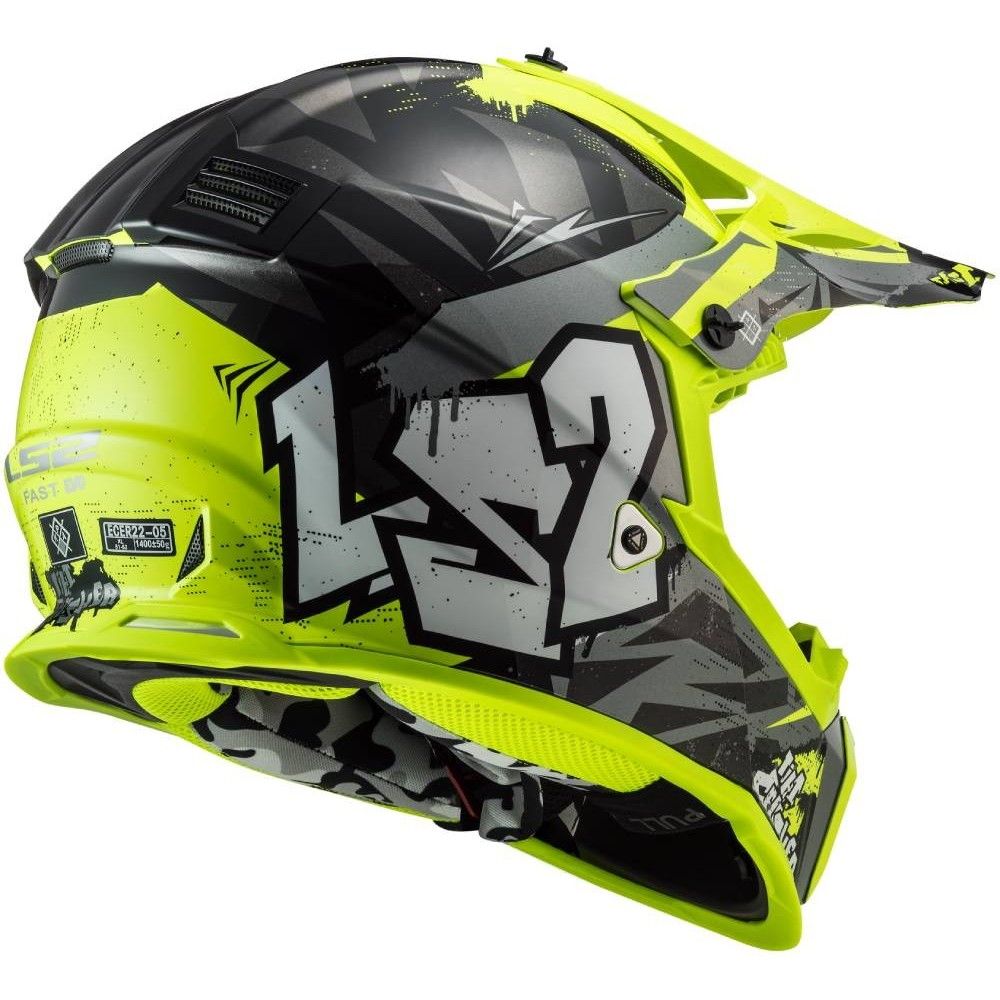 LS2 casque cross enduro quad trail MX437 FAST EVO CRUSHER noir fluo brillant