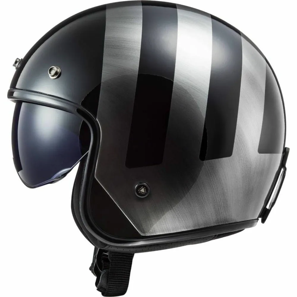 LS2 OF601 BOB LINES JEANS vintage jet FIBER helmet moto scooter gloss black grey