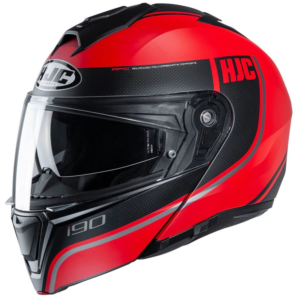 HJC casque intégral modulable en jet i90 DAVAN MC-1SF moto scooter noir rouge mat