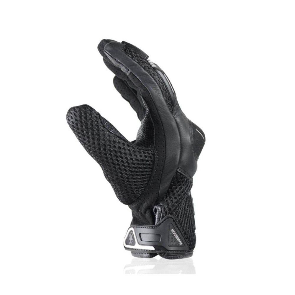 HARISSON LEADER EVO man summer motorcycle scooter RACING leather & textile gloves black-white EPI