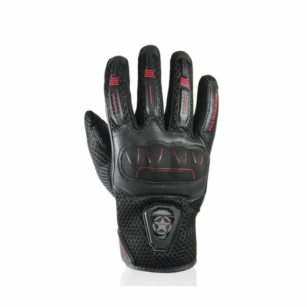 HARISSON LEADER EVO man summer motorcycle scooter RACING leather & textile gloves black-red EPI