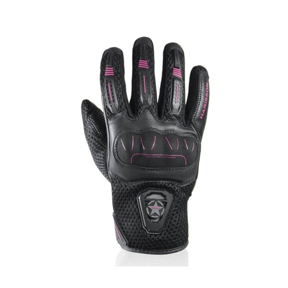 HARISSON gants cuir & textile Lady LEADER EVO moto scooter femme été RACING EPI noir-rose