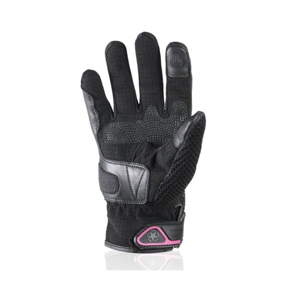 HARISSON gants cuir & textile Lady LEADER EVO moto scooter femme été RACING EPI noir-rose