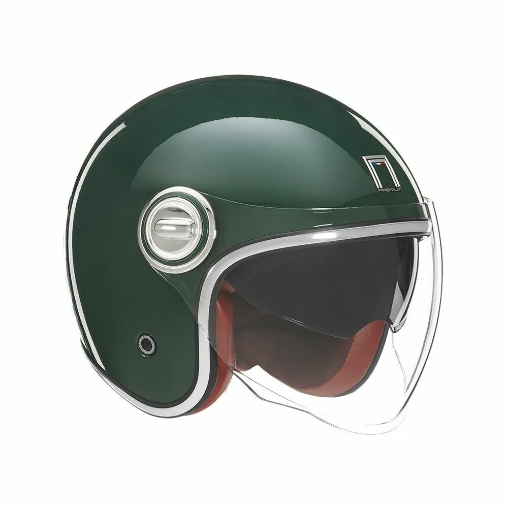 NOX casque jet vintage moto scooter HERITAGE vert Anglais brillant