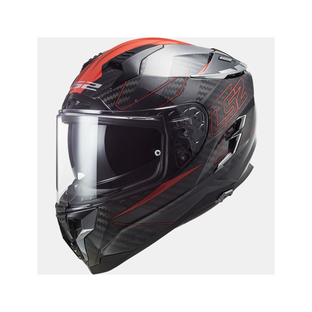 LS2 casque moto intégral en CARBONE FF327 CHALLENGER C FOLD carbone noir rouge brillant