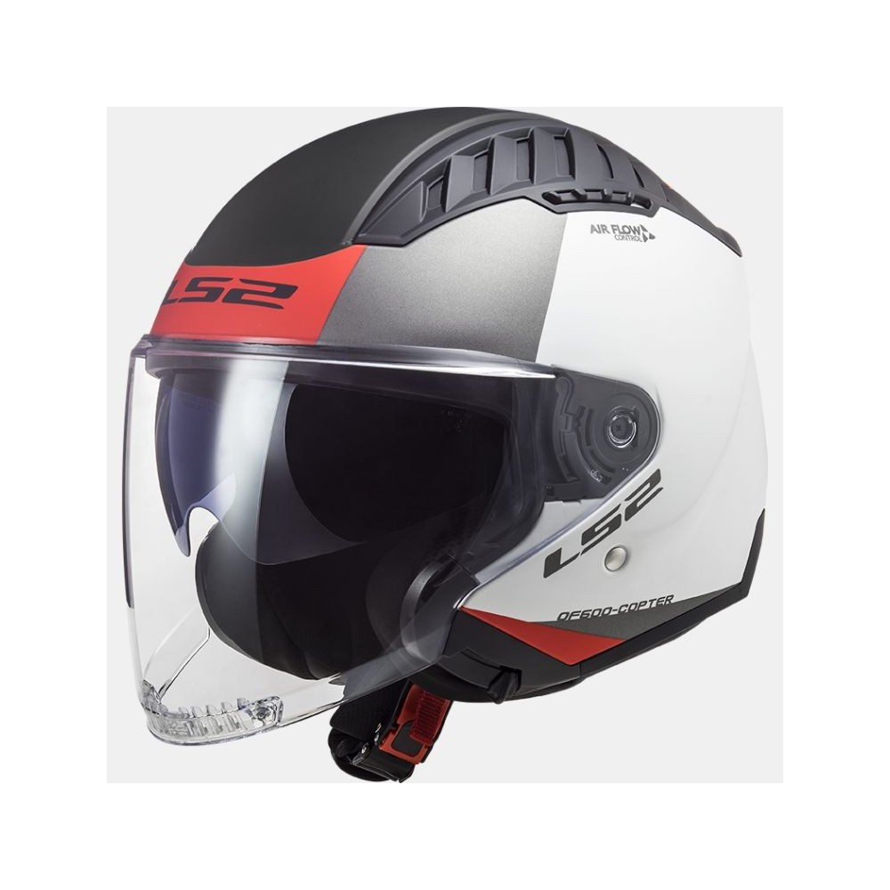 LS2 casque jet moto scooter OF600 COPTER URBAN blanc rouge mat
