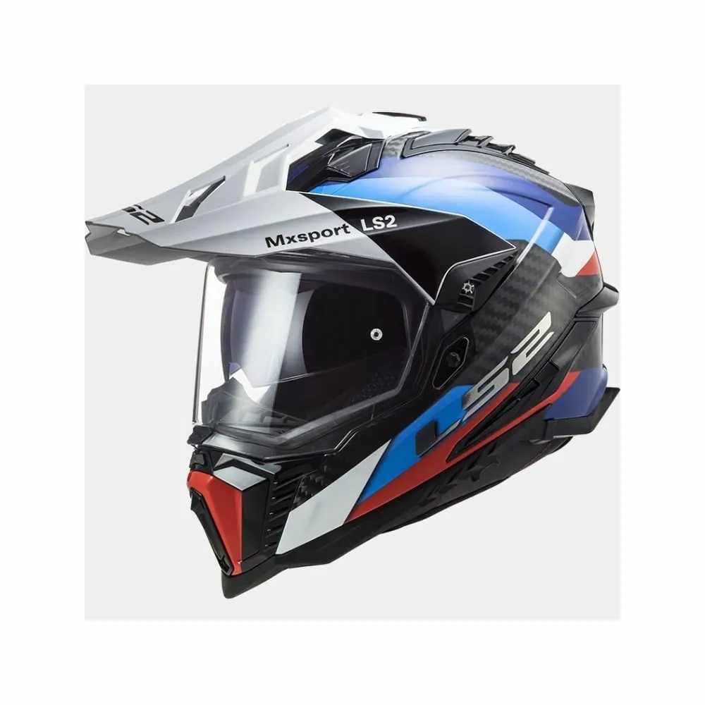 LS2 casque moto cross enduro quad trail CARBONE MX701 EXPLORER C FRONTIER carbone bleu rouge brillant