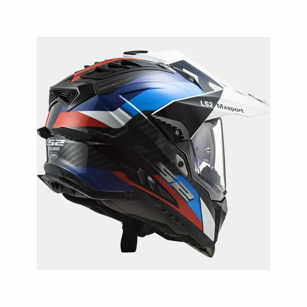 LS2 casque moto cross enduro quad trail CARBONE MX701 EXPLORER C FRONTIER carbone bleu rouge brillant