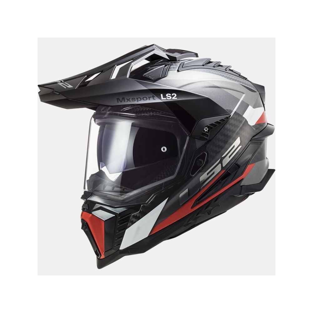 LS2 casque moto cross enduro quad trail CARBONE MX701 EXPLORER C FRONTIER carbone titane rouge brillant