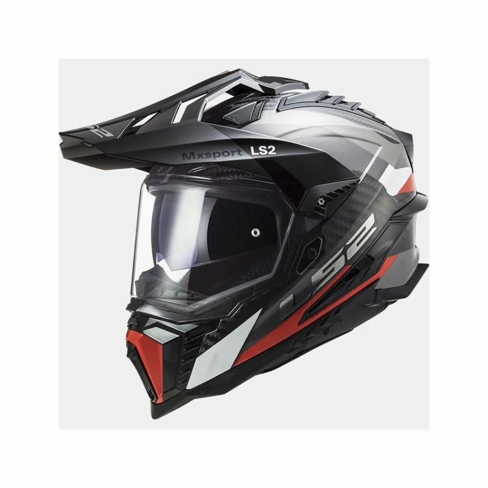 LS2 MX701 EXPLORER CARBON FRONTIER cross enduro quad trail motorcycle helmet gloss carbon titanium red