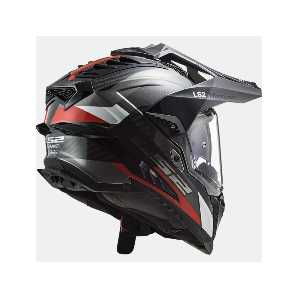 LS2 MX701 EXPLORER CARBON FRONTIER cross enduro quad trail motorcycle helmet gloss carbon titanium red