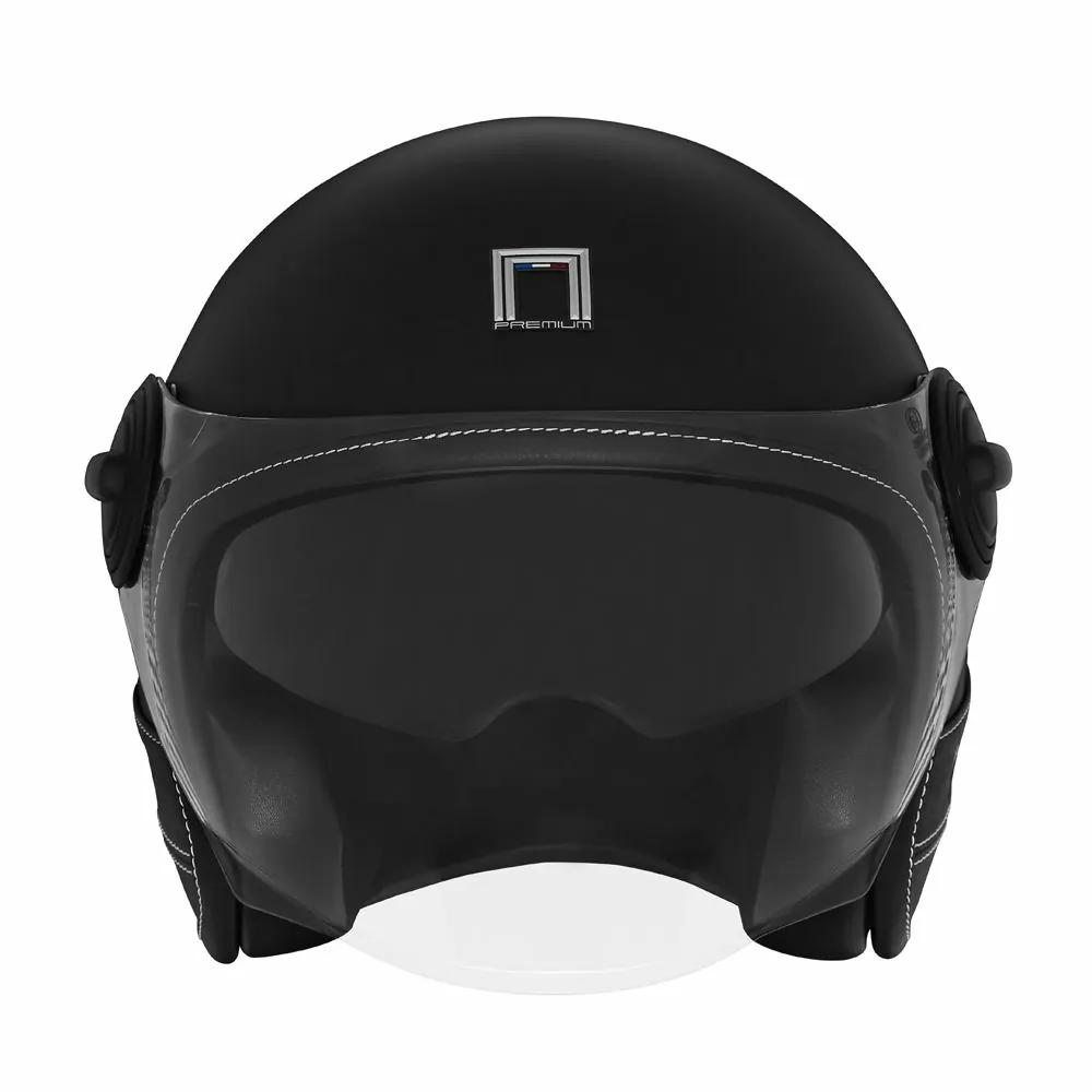 NOX vintage jet helmet moto scooter HERITAGE LEATHER matte black / black leather