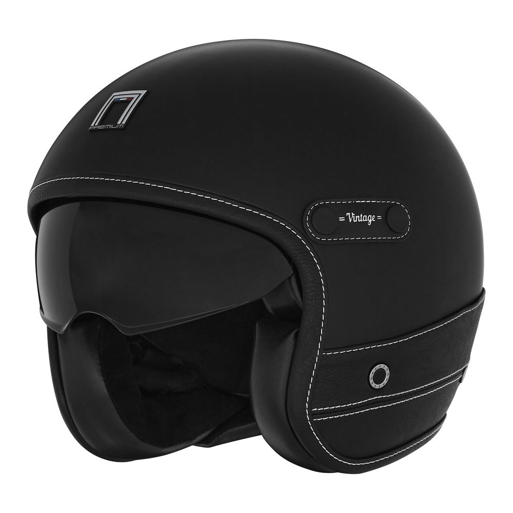 NOX vintage jet helmet moto scooter HERITAGE LEATHER matte black / black leather