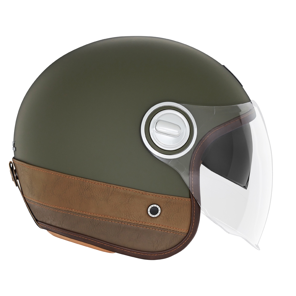 NOX vintage jet helmet moto scooter HERITAGE LEATHER matte khaki / brown leather