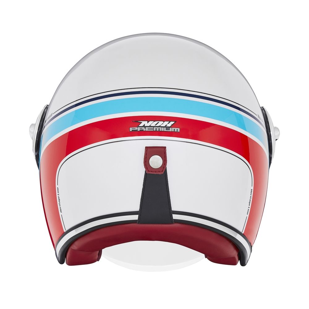 NOX casque jet vintage moto scooter HERITAGE LINE blanc perle / bleu / rouge