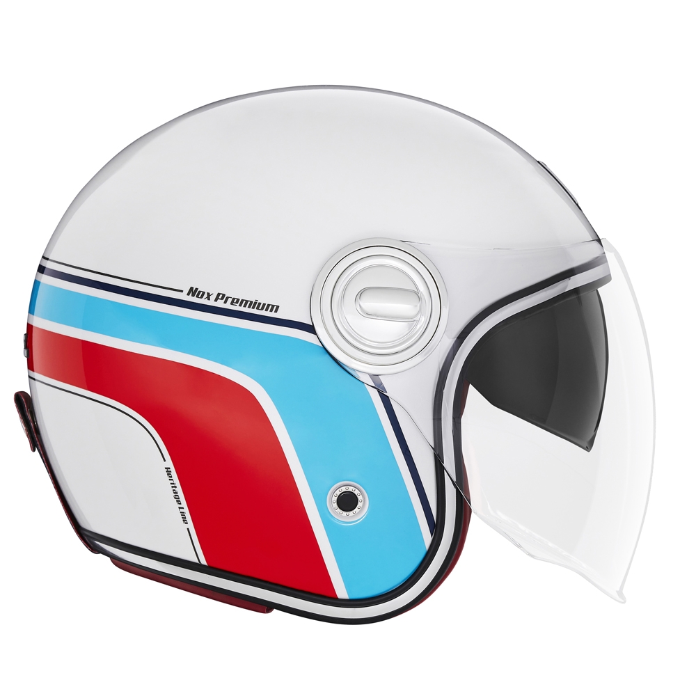 NOX vintage jet helmet moto scooter HERITAGE LINE pearl white / blue / red