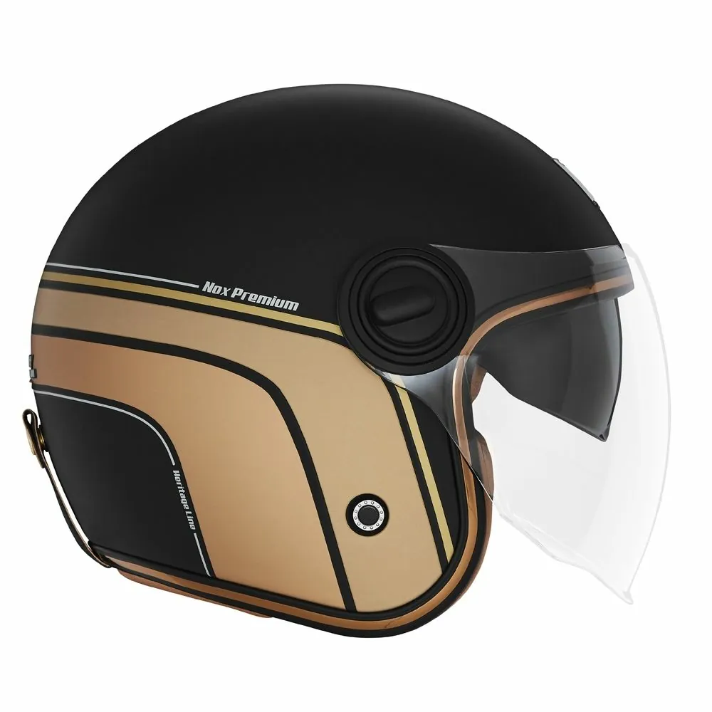 NOX casque jet vintage moto scooter HERITAGE LINE noir mat / or