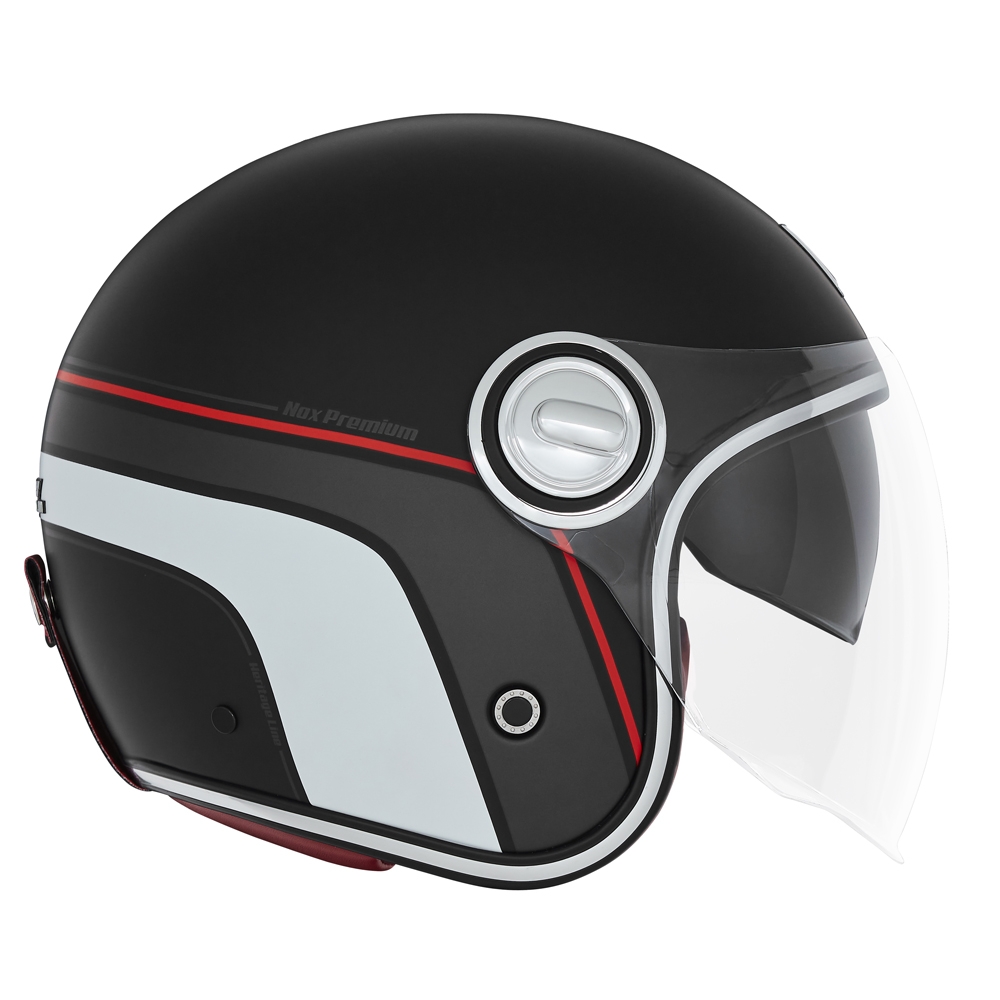 NOX vintage jet helmet moto scooter HERITAGE LINE matt black / red
