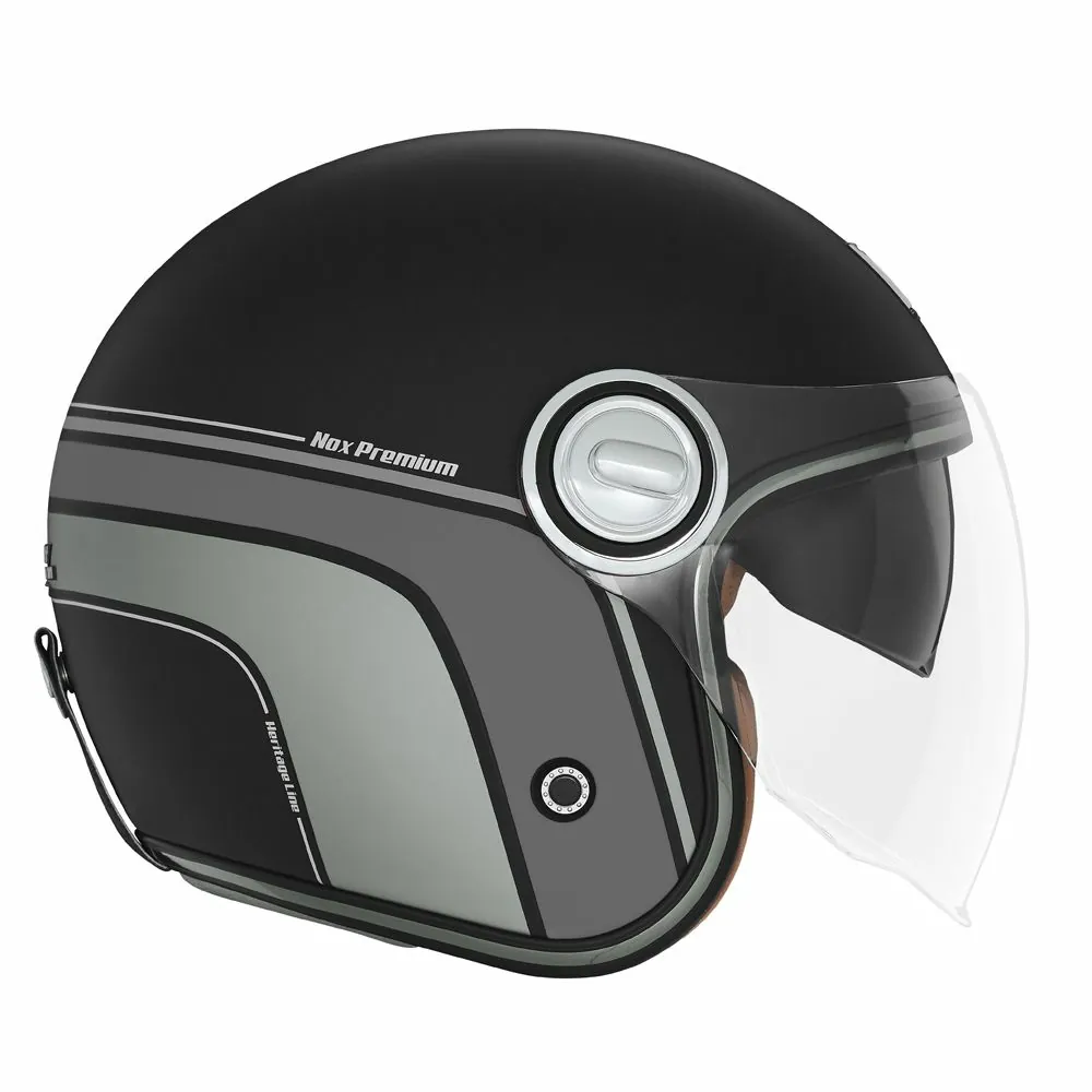 NOX casque jet vintage moto scooter HERITAGE LINE noir mat / rouge