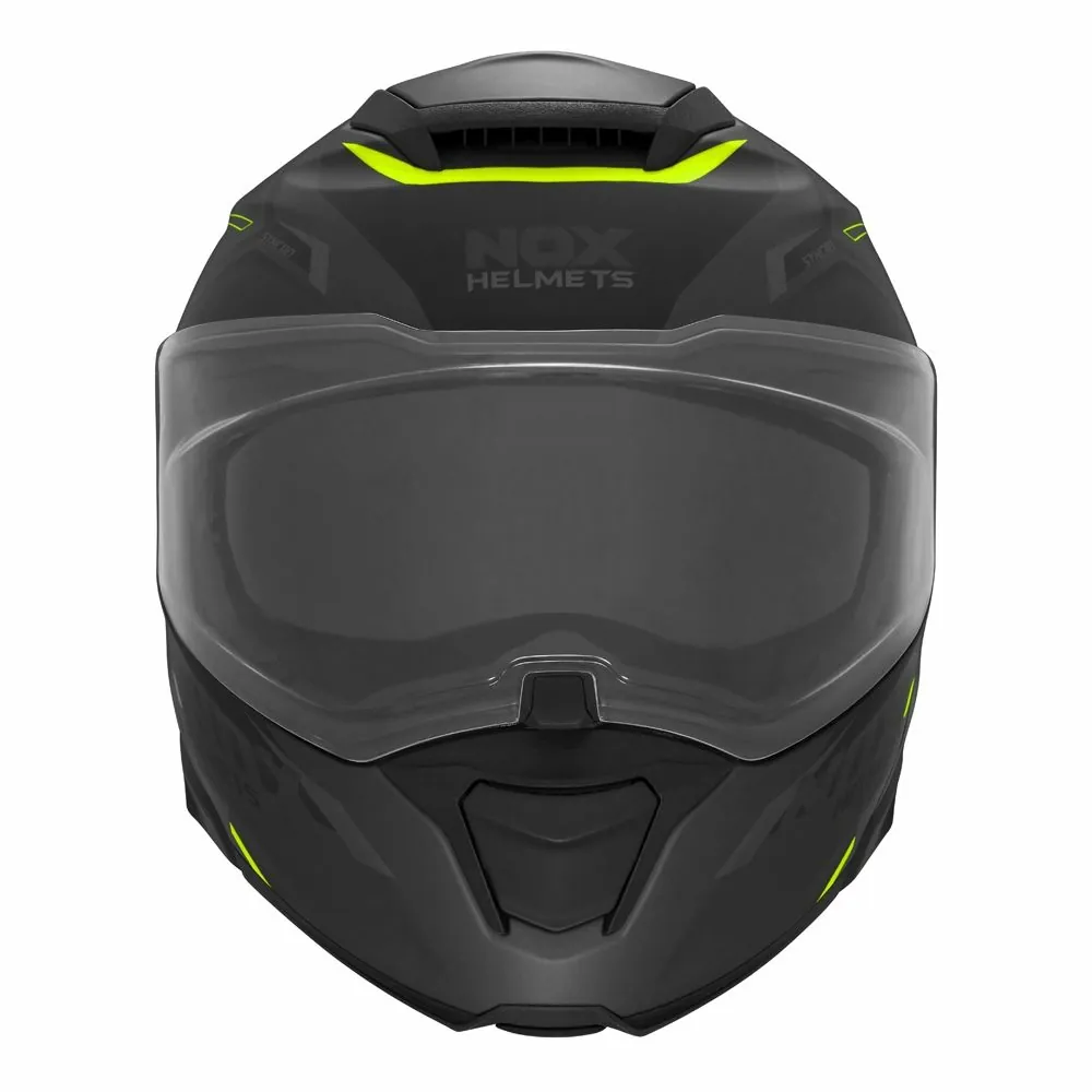 NOX casque modulable moto scooter N967 SYNCHRO noir mat  / jaune fluo