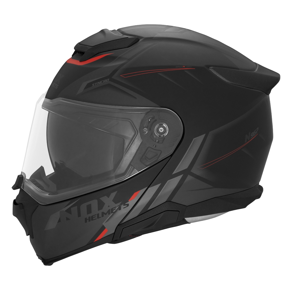 NOX modular helmet moto scooter N967 SYNCHRO matt black / red