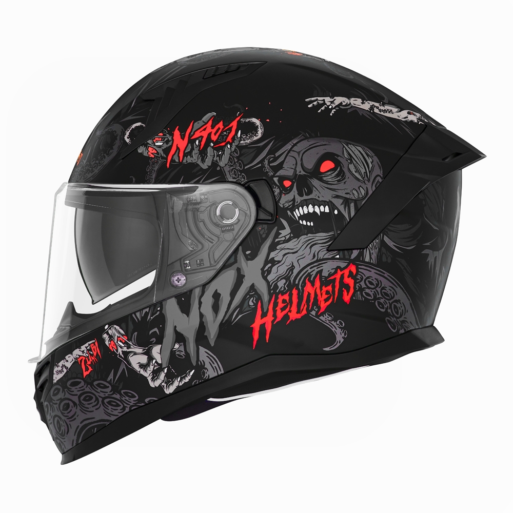 NOX casque intégral moto scooter N401 ZUMBI noir mat / rouge