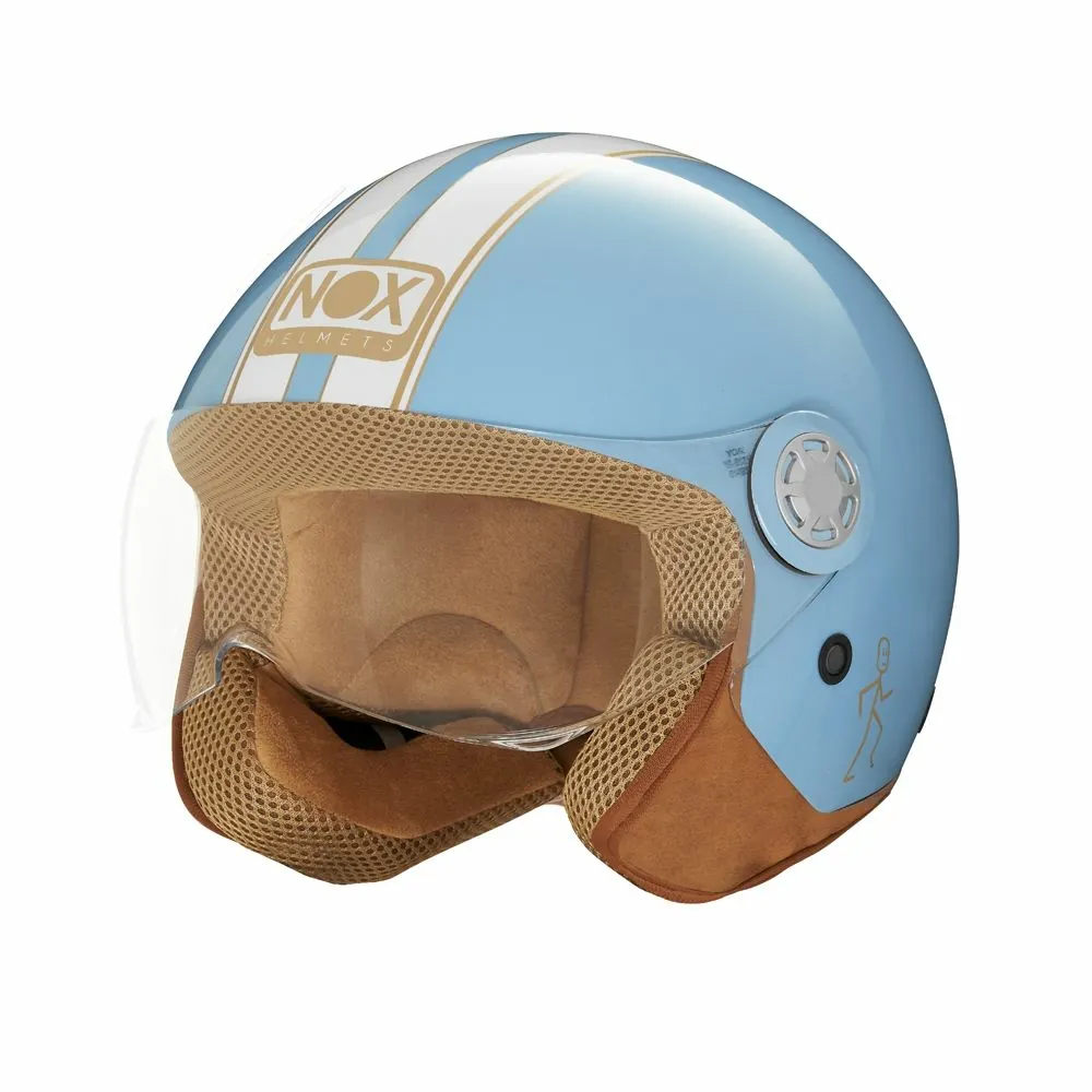 NOX casque jet moto scooter N210 EVO bleu pastel / blanc