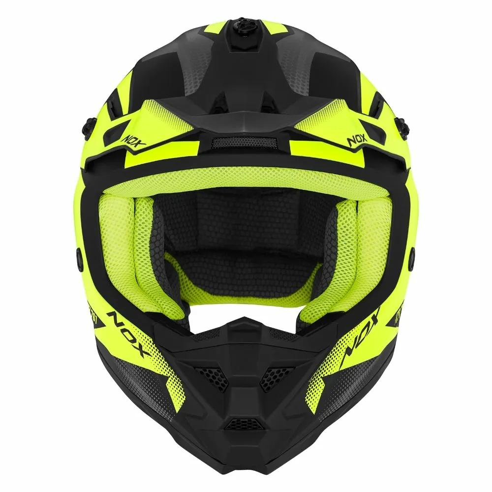 NOX casque cross enfant moto scooter N710 FUSION noir mat / jaune fluo