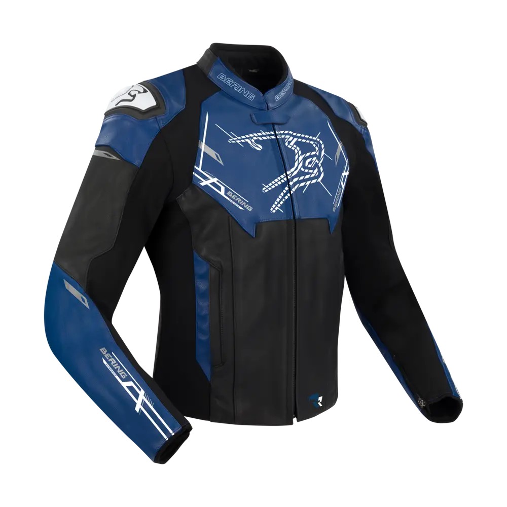 BERING motorcycle scooter jacket SNAP man all seasons leather BCB582 - Black/Blue