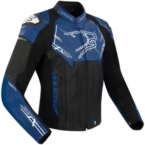 BERING motorcycle scooter jacket SNAP man all seasons leather BCB582 - Black/Blue