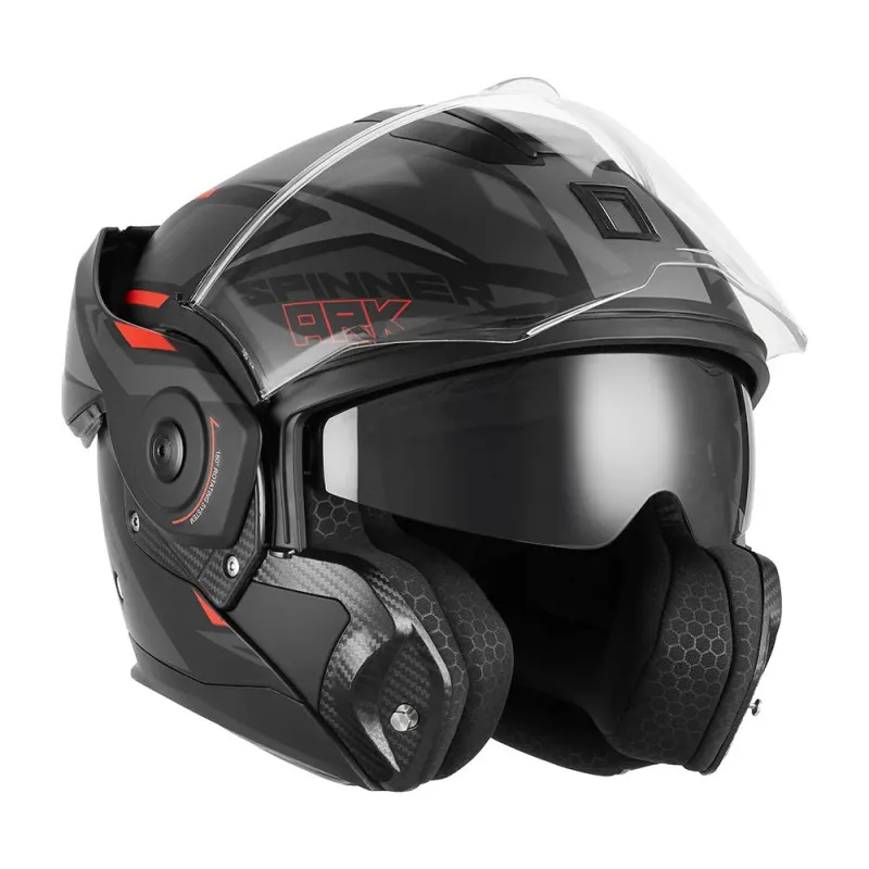 NOX SPINNER ARK full-face modular helmet for motorcycles and scooters black matte  / red