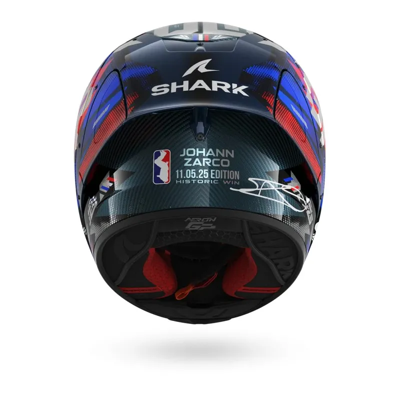 SHARK casque moto intégral AERON GP FIM RACING1 REPLICA ZARCO VICTORY 2025 carbone / bleu / chrome