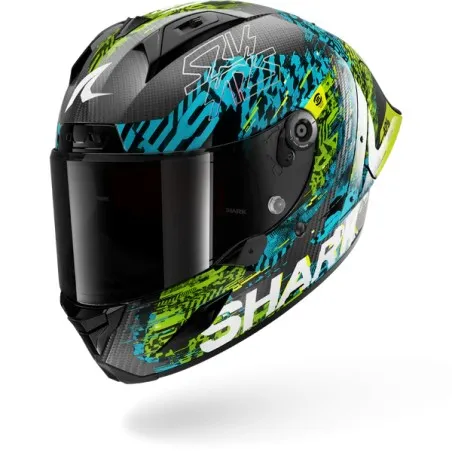 SHARK integral motorcycle helmet AERON GP FIM RACING2 SPEED-VIB carbon / blue / green