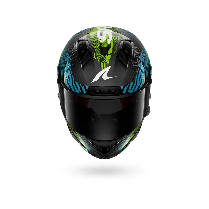 SHARK integral motorcycle helmet AERON GP FIM RACING2 SPEED-VIB carbon / blue / green