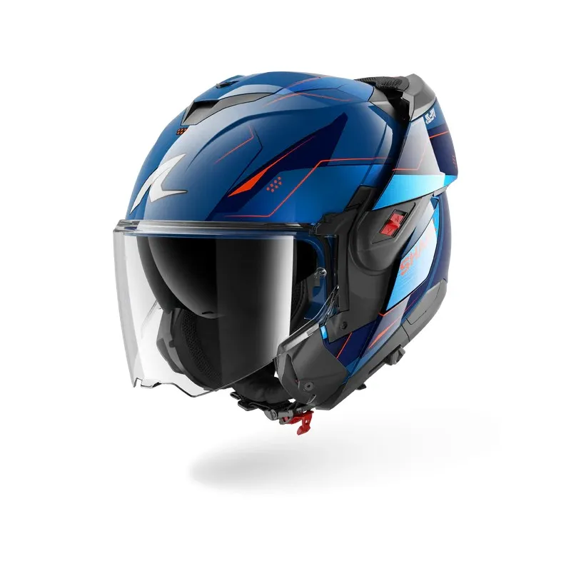 SHARK casque moto modulaire OXO MEKARIUM bleu / chrome / orange
