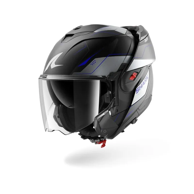 SHARK casque moto modulaire OXO MEKARIUM noir mat / chrome / bleu