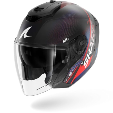 SHARK casque moto jet RS JET SPEED-TECH carbone mat / bleu / rouge